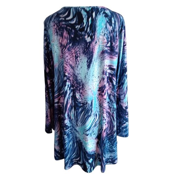 ATTITUDES BY RENEE Tunic Top Blouse Large PETITE Bright Watercolor Career Travel - Picture 2 of 8